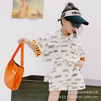

2020 summer new girl letter suit foreign loose jeans shorts two-piece fashion