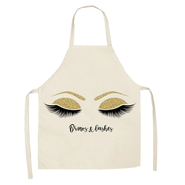 Parent-child Kitchen Apron Cartoon Eyelash Print Sleeveless Cotton Linen Aprons for Kids Men Women Home Cleaning Tools