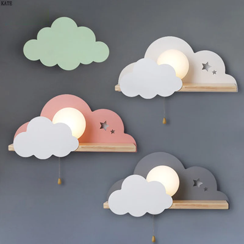 Children LED Wall Lamp For Bedroom Glass Lampshade Cloud Metal Cartoon Boys Bedside Lighting Kids Room Girls Wall Sconce