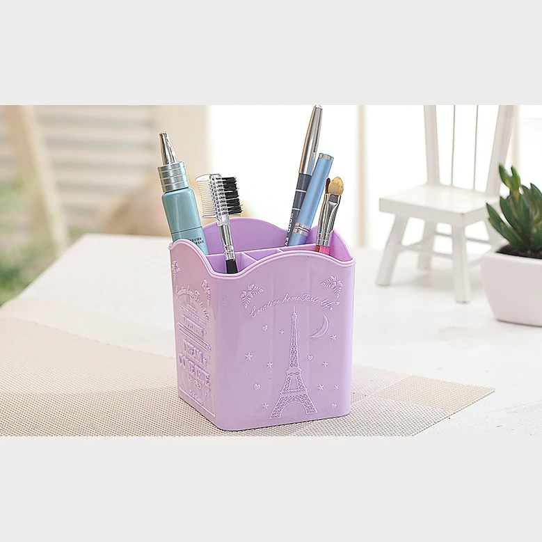 

4 Grids Cosmetic Office Room Pen Pencil Storage holder pink blue purple table desk Container Organizer Box Case Container