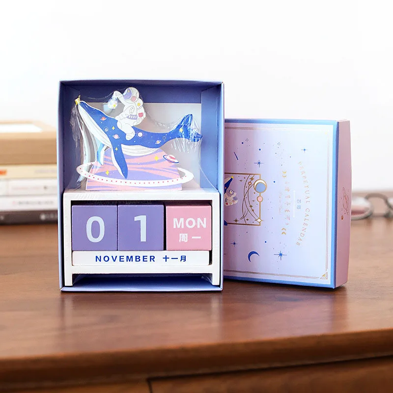Calendar Block Wooden Perpetual Desk Calendar Home and Office Decor  Accessory Gift