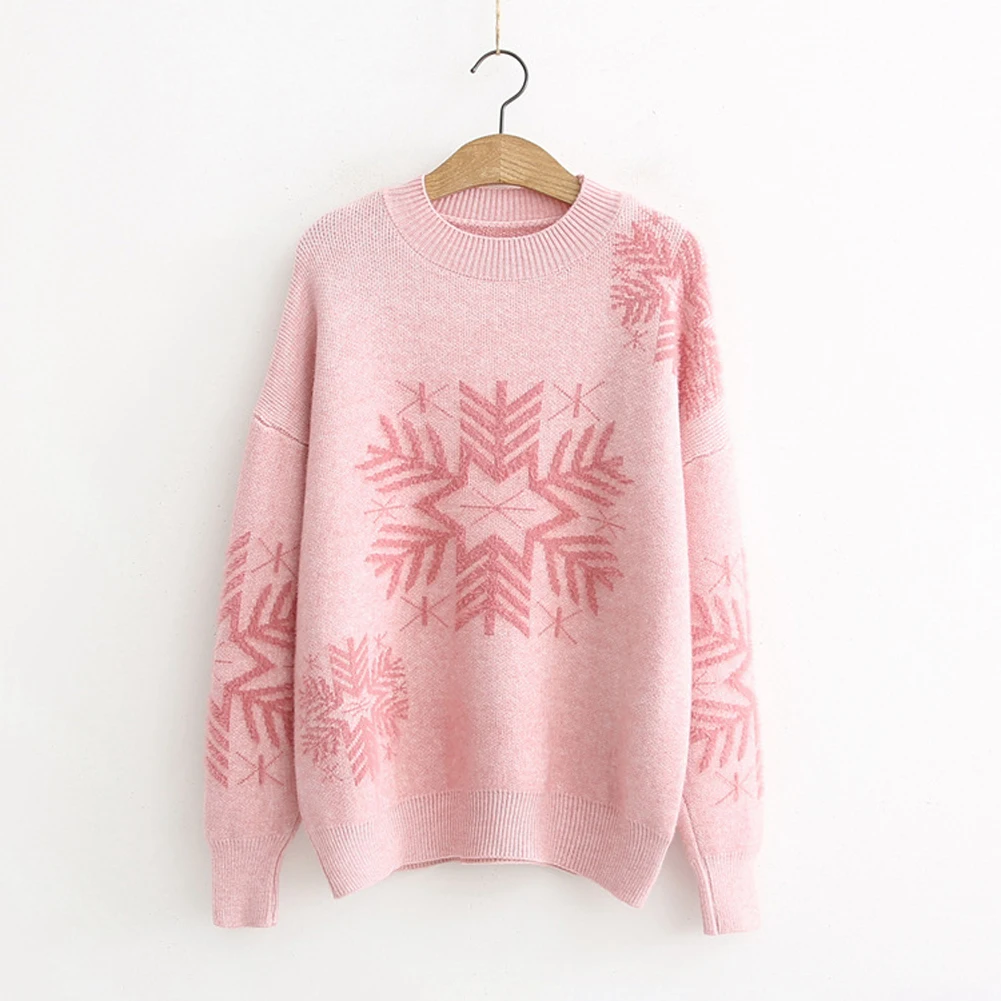 Women's Christmas Sweater Round Neck Snowflakes Knitted Sweater Jumper Pullover Winter Warm Cashmere Imitation Sweater For Women Women's Christmas Sweater Round Neck Snowflakes Knitted Sweater Jumper Pullover Winter Warm Cashmere Imitation Sweater For Women