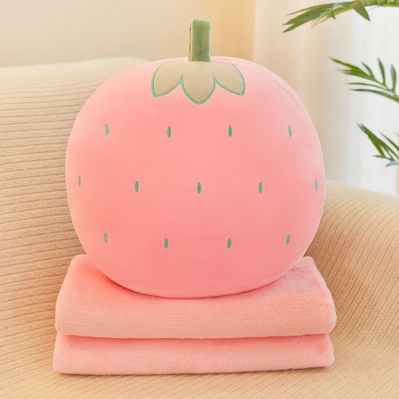 Мультфильм фрукты форма подушки плюшевые игрушки Творческий 3 в 1 клубника морковь ананас кактус кондиционер одеяло теплая рука одеяло - Цвет: Strawberry