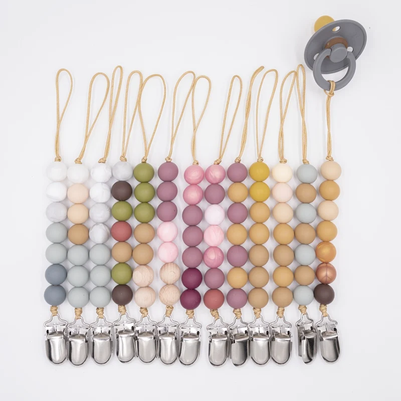 아기 젖꼭지 클립 체인 더미 클립 홀더 유아 릴리프 장난감 비즈 Soothie 젖꼭지 홀더 클립 베이비 샤워 선물