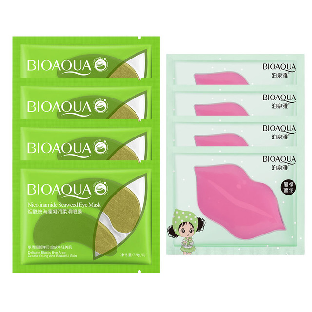 Eye Mask Combination 4pcs Moisturing Nourishing Lips Mask 4Pairs Collagen Anti-Aging Wrinkle Dark Circles Eye Patch Skincare