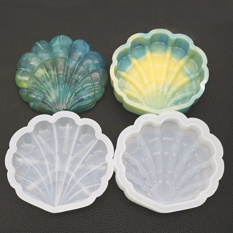 

DIY Crafts Making Crystal Epoxy Mold Shell Shape Table Top Storage Box Desktop Decoration Molud Set Resin Silicone Molds