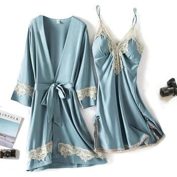 

Sexy Bride Bridesmaid Wedding Robe Gown Lady Sleepwear 2PCS Nighty&Robe Suit Satin Homewear Nightdress Casual Home Clothes