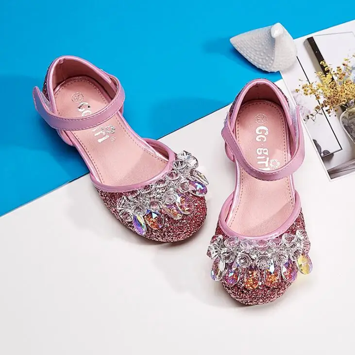 

Girl Sandals summer new Bow tie Sequined shoes high Heel Princess model performance Rhinestone sandals