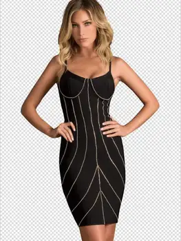 

Summer Style Sexy Backless Spaghetti Strap U Neck Striped Knee Length Bandage Dress 2019 Rayon Lady Designer Party Dress Vestido