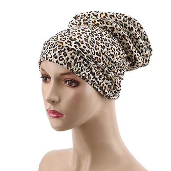 

Leopard Women Hats Cotton Blend Spring Headscarf Cap Bonnet Hair Loss Gift Muslim Beanie Chemotherapy Cap Adjustable