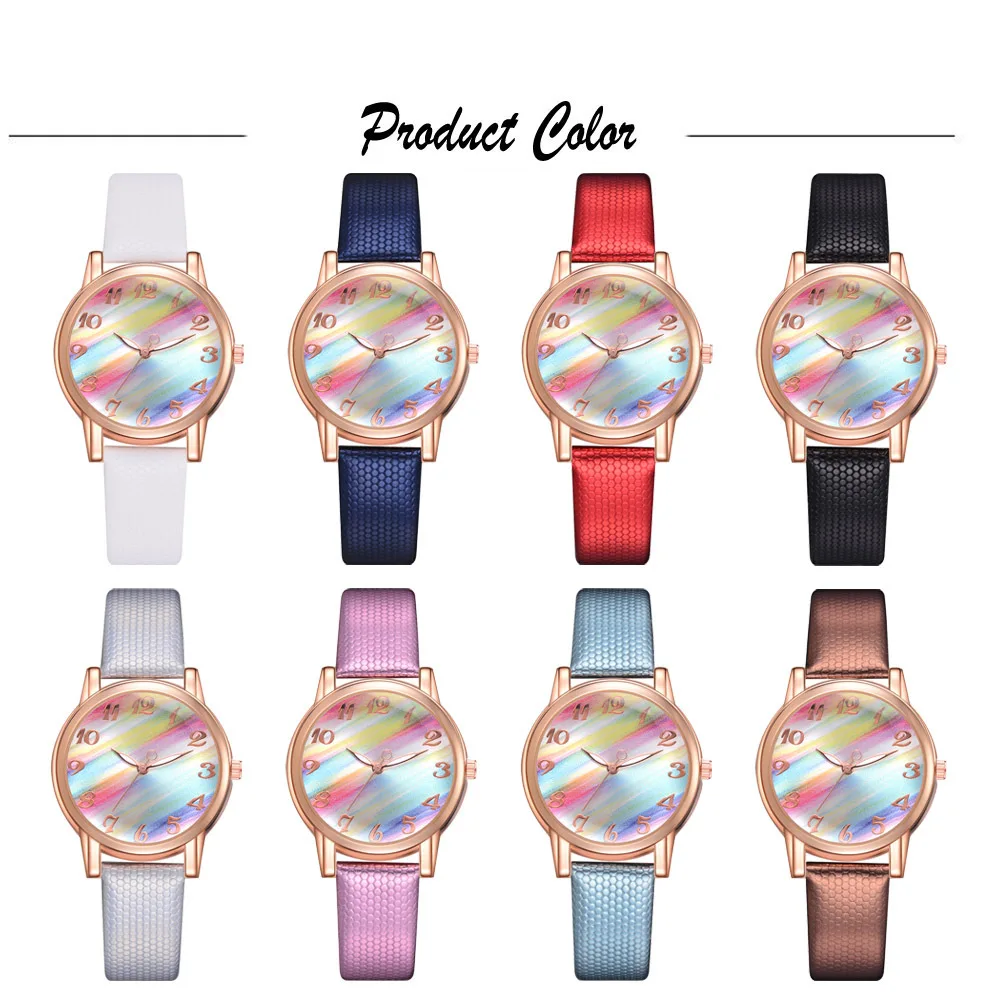 Women Fashion Rainbow Watch Leather Band Wrist Watch Casual Ladies Watch Women\'s Quartz Watches Relogio Feminino Montre Femme