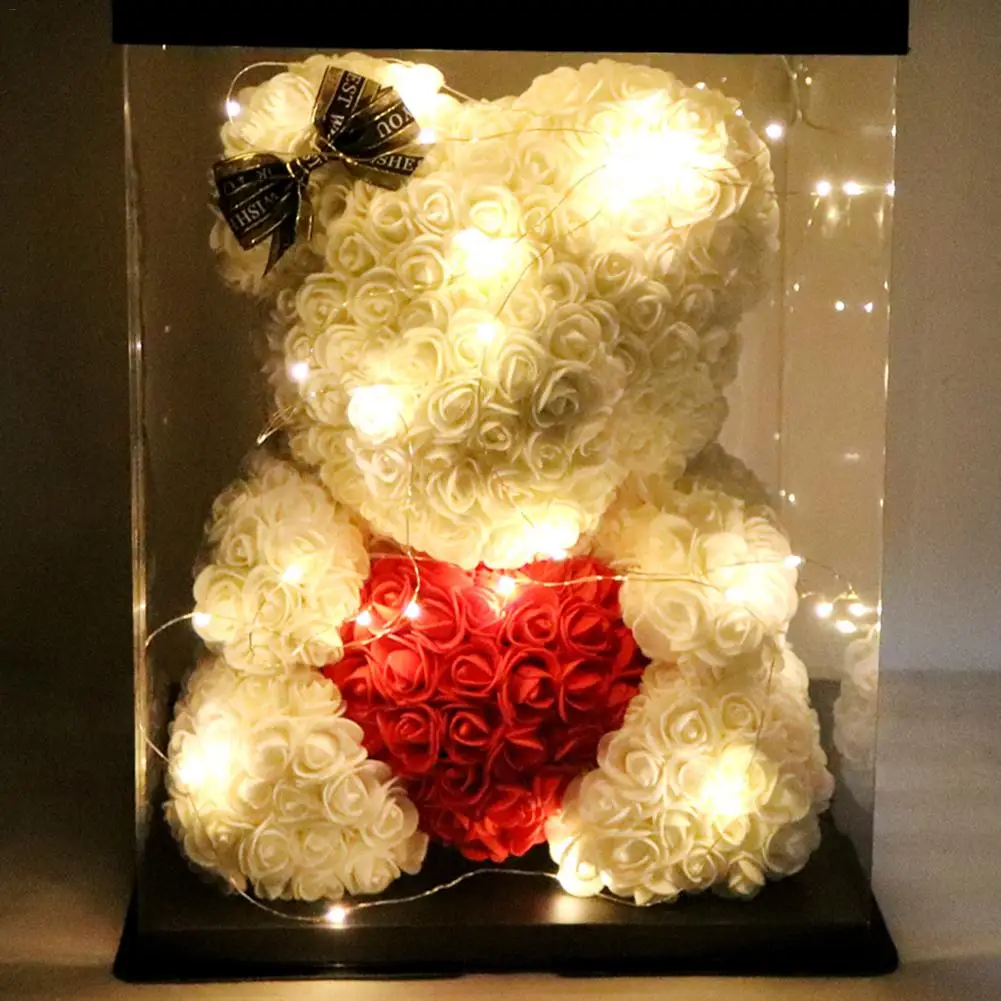 25 см креативная романтическая роза медведь навсегда искусственная Роза медведь Юбилей Рождество Валентина подарок с гирляндой красный розовый