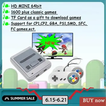 

64 Bit Retro Mini Super Classic HD TV Video Game Console Wired Joystick with 1600 Games Handheld Gaming Players New 2020 Gift
