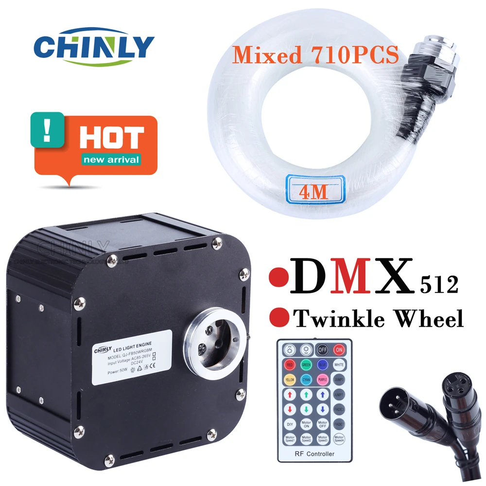 

Мерцание 50 Вт RGBW светодиодный ные волоконно-оптические огни DMX 512 поддержка RF пульт дистанционного управления 4 м волоконно-оптический кабель смешанные 710 шт. фотоосвещение