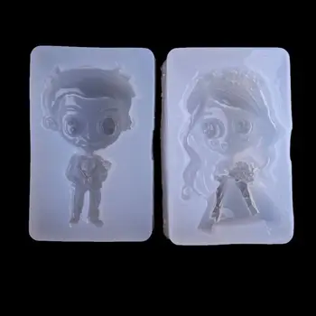 

2Pc Wedding Flower Boy Girl Figure Epoxy Resin Mold Lovers Keychain Pendant Making Mold