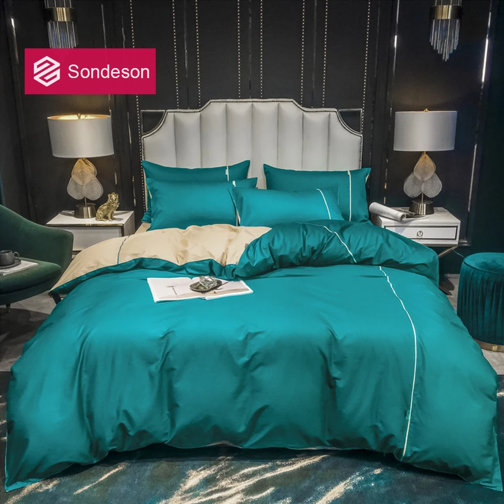 

Sondeson Luxury 100% Cotton Color Bedding Set Printed Line Duvet Cover Pillowcase Flat Sheet Queen King For Home Bed Set 4PCS