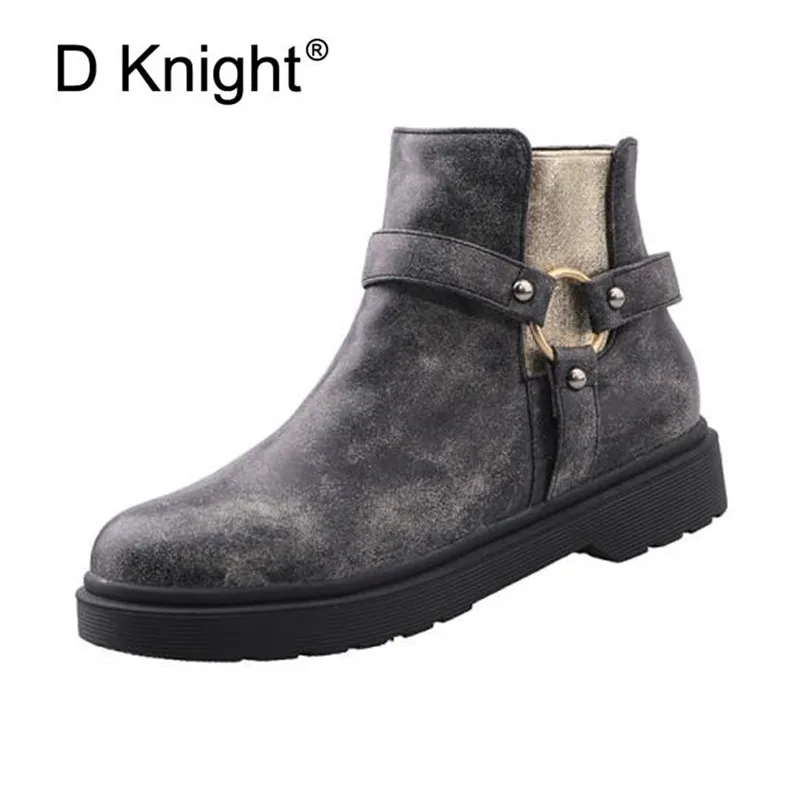D Knight/Роскошные Брендовые женские ботинки из кожи серого и коричневого цвета