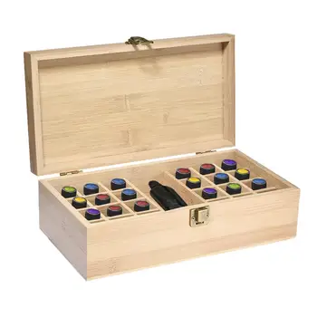 

Essential Oil Storage Box Case Wooden Hold 24 Bottles 5ml 10ml 15ml + 1 Large Slot For 118ml 60ml 1-4 Oz Ounce Organizer