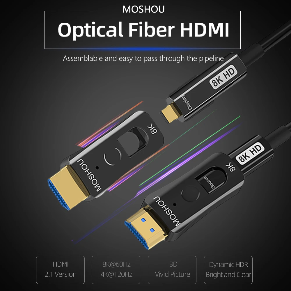 

8K HDMI-совместимый 2,1 волоконно-оптический трубный кабель eARC HDR 8K @ 60Hz 4K @ 120Hz Micro HDMI-совместимый с HDMI-совместимый для Xbox PS5