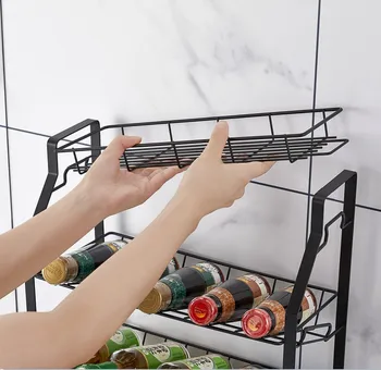 

Black Four Tier Kitchen Seasoning Storage Rack Counter Organizer Spice Rack Shelf for Seasoning Jars,Spice Jars Sauce Bottles