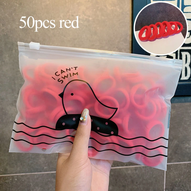 50pcs red 50/100 шт./компл. и девочек цветной зарядный кабель в нейлоновый оплетке с небольшой резинки для волос Дети хвост держатель резиновые резинки для волос аксессуары - Цвет: 50pcs red