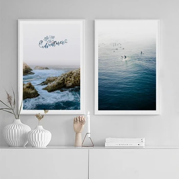 

Modern Seascape Wall Art Posters And Prints Blue Wave Surf Canvas Painting Wall Pictures For Living Room Decoration