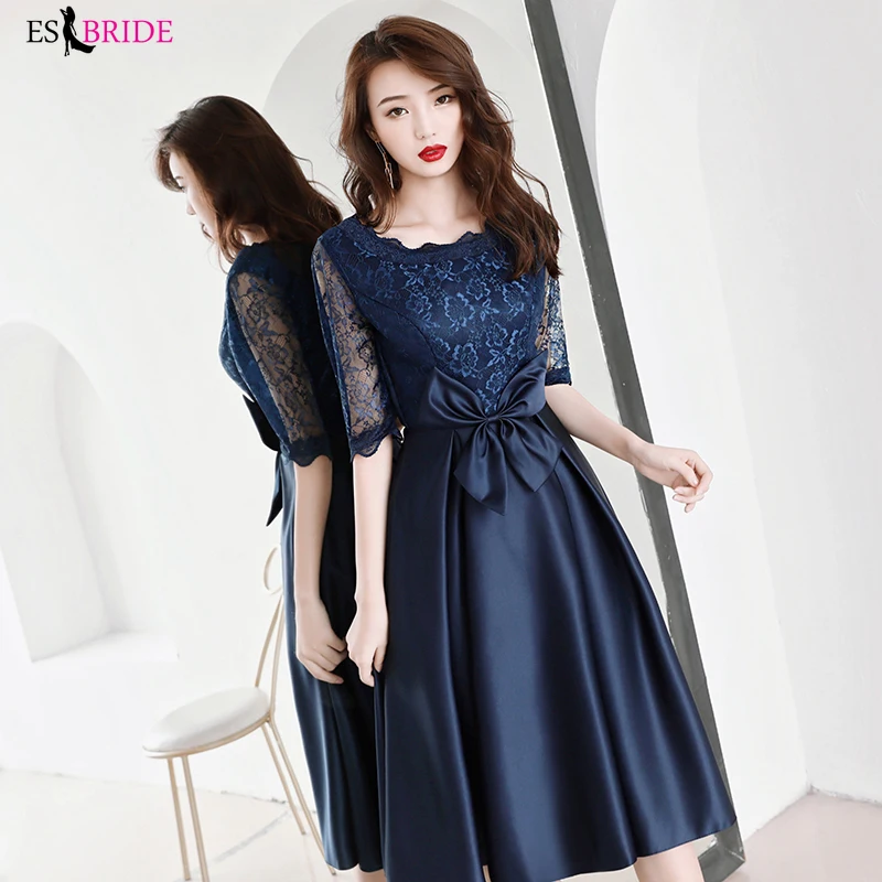 

Royal blue Lace Evening Dresses Long ES30407 O-Neck A-Line Half Sleeve Elegant Women Evening Gowns Robe De Soiree 2019