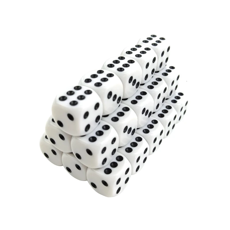 50/100/200 Pcs/Lot 16mm Dice Set White Black Point Drinking Dice Acrylic White Round Corner D6 Points Club Party