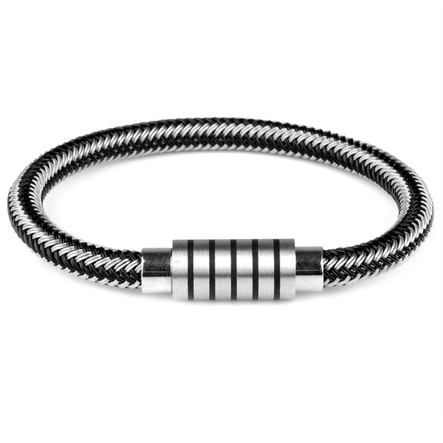 Punk Black and white Metal Weaving Bracelet Magnetic Buckle Simple Style Fashion Bangle For Men Stainless steel bracelet