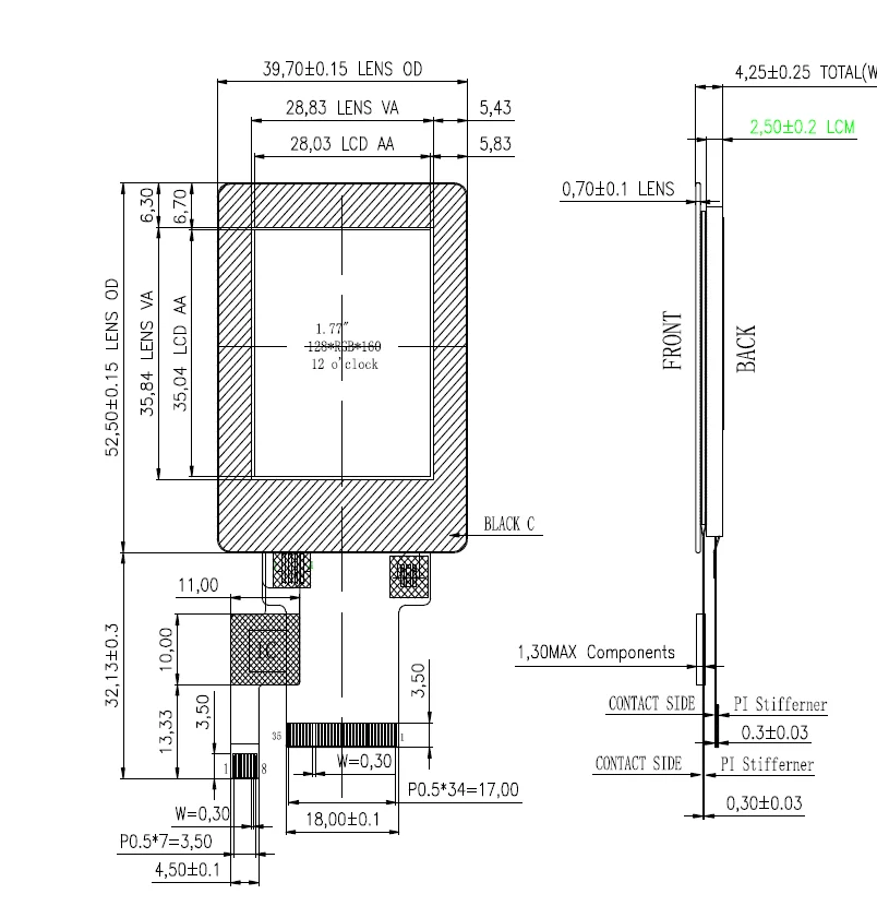 1 77 дюйма 128*160 QQVGA ST7735S MCU/SPI интерфейс TFT LCD с емкостной сенсорной панелью|ЖК-экраны и