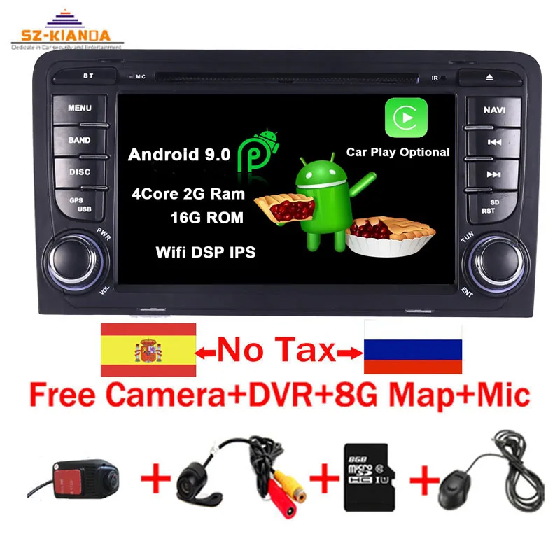 Android 9,0 автомобильный DVD gps для Audi A3 8P 2003-2012 S3 2006-2012 RS3 Sportback 2011 Автомобильный мультимедийный плеер стерео радио - Цвет: 4Core 2G Ram 16G Rom