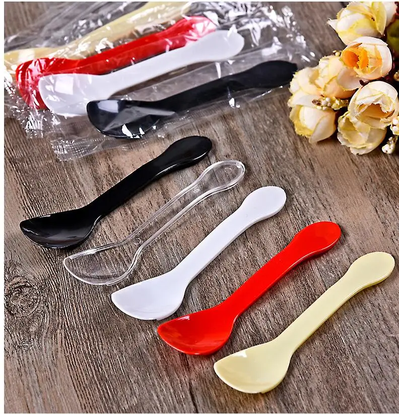 

2000Pc Thick Plastic Spoons Disposable Individually Wrapped Thick Yogurt Cakes Fast Food Spoons Baking Supplies Tableware Colorf