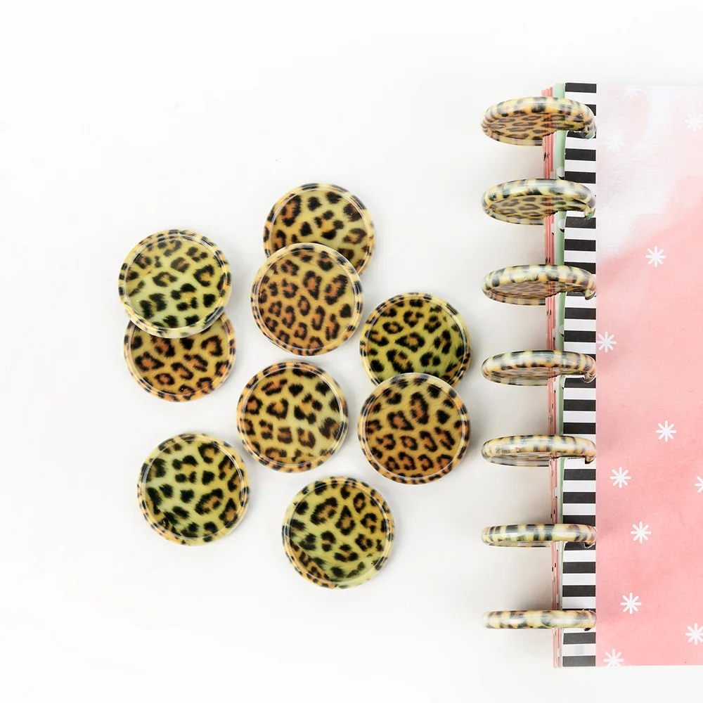 12pcs 35mm Mushroom Hole Notebook Loose-leaf Rings Plastic Binding Discs Leopard Pattern Disc Mushroom Button Disc Binding