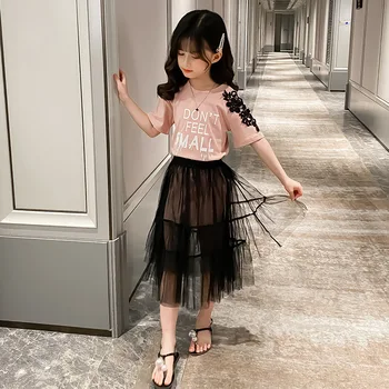 

Summer Kids Clothes Set for Girls T-shirt + Tulle Skirt 2pcs Suit Children Short Sleeve Princess Baby Girls Clothing Outfits