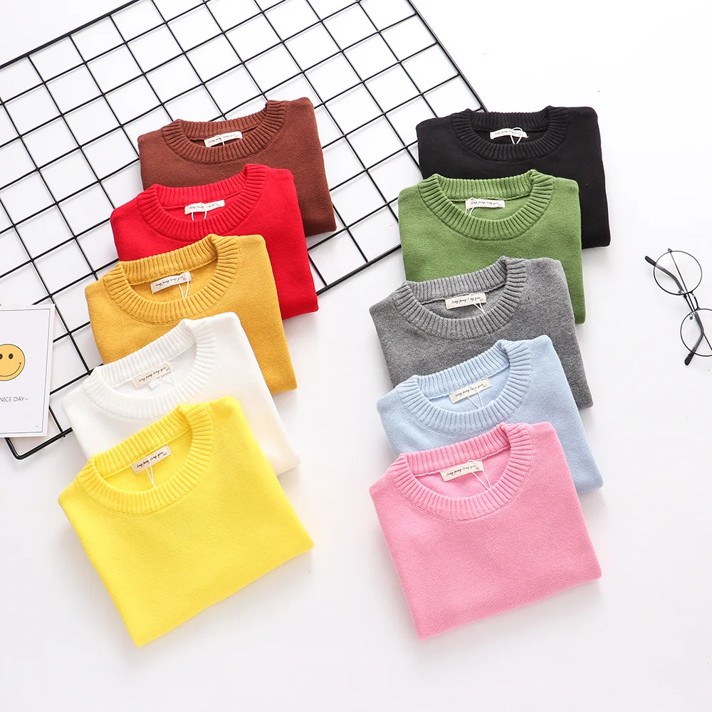 

Autumn Kids Sweater Boys Clothes Toddler Girls Bottoming Candy Colors Sweater Pullovers Kids Knitwear Children Christmas Sweater