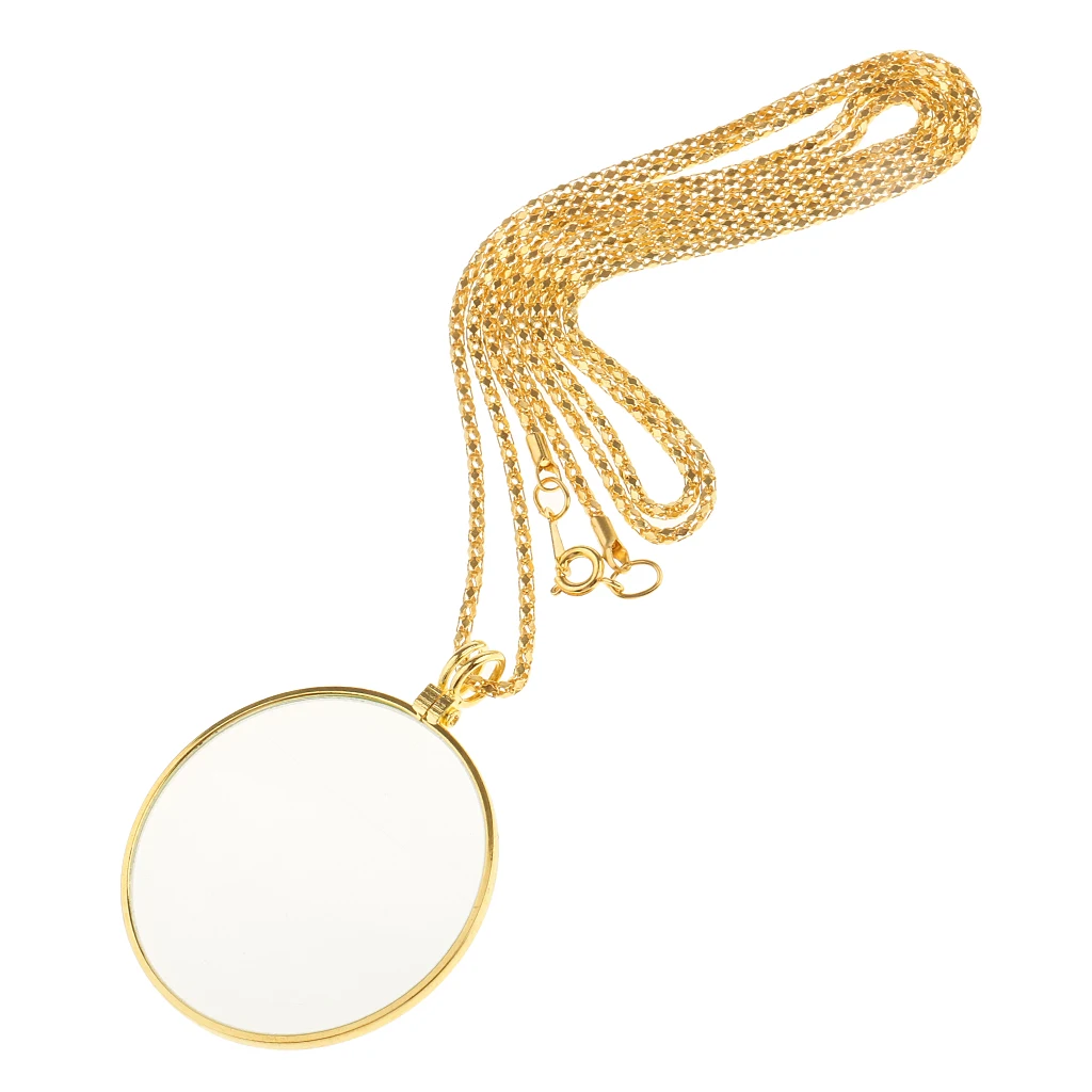 

2 Necklace Pendant Chain Map Magnifying Glass Magnifier Loupe 6X Silver Gold