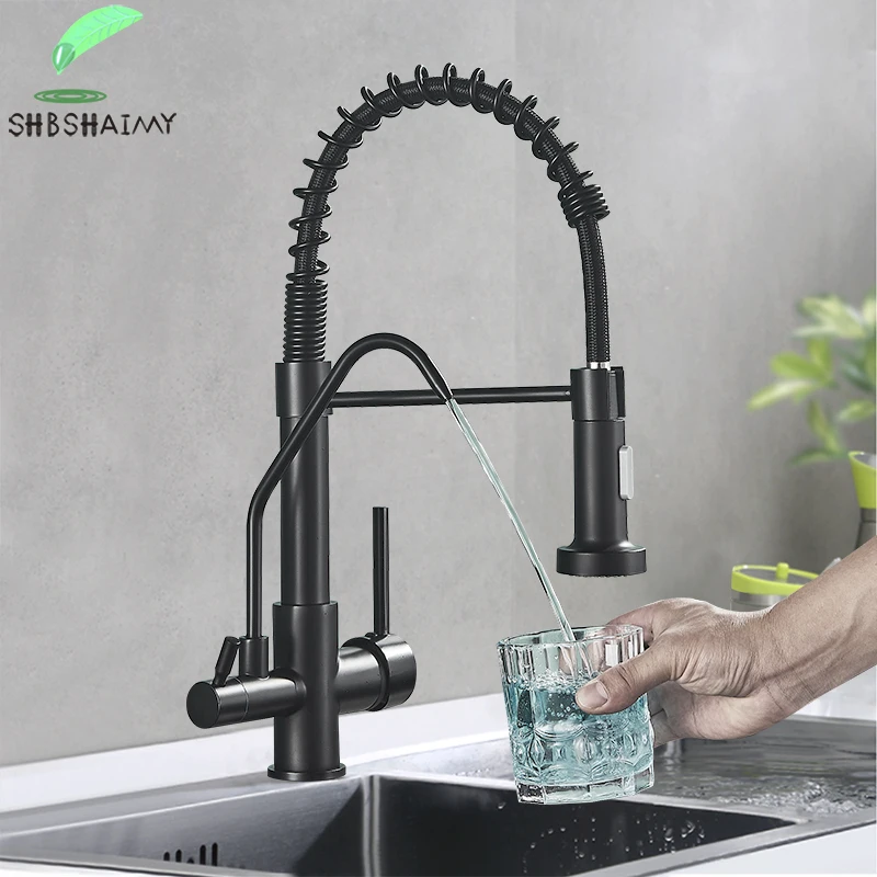 modern kitchen faucets SHBSHAIMY Brushed Nickel Filtered Faucet Purified Water Faucet for Kitchen Double Handles Single Hole Cold Hot Water Mixer Taps kitchen faucet sale