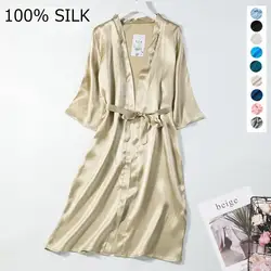 100% чистого шелка Для женщин покрытие халат пижамный комплект ночное белье Ночная рубашка L-2XL XM002