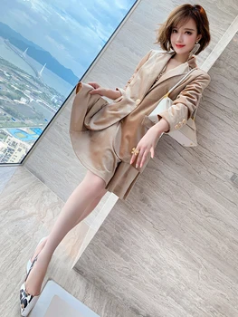 

Diamond button velvet suit jacket + high waist umbrella dress two-piece women's wear 2020 autumn new