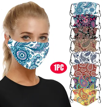 

1pc Face Mask With 2 Activated Carbon Filter Unisex Reusable Washable Paisley Pattern Flower Print Safe Protection Mascarillas