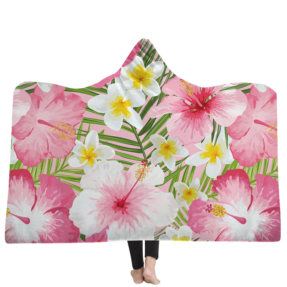 Прямая одеяло с капюшоном с изображением ананаса, цветы плюшевый, с принтом для взрослых и детей, шерстяное одеяло теплое покрывало Одеяло - Цвет: color25
