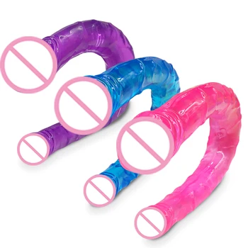 U Shape Double Dildo Flexible Soft Jelly Vagina & Anal Women Lesbian Double Ended Dong Penis Artificial Penis Sex Toys for Gay 1