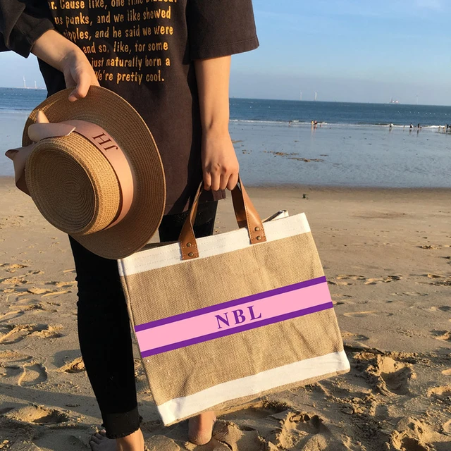 Tote Bag personalizzata con libro a righe monogramma, Shopper juter, bride  honeymooning Beach Totes, tote bag da viaggio personalizzata in spiaggia -  AliExpress