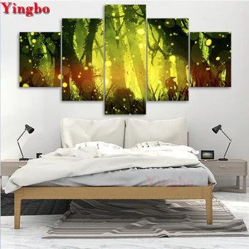 

Green Fluorescence Forest Scenery Diamond Painting 5 Pieces Full square round Diamond Embroidery sale Kit Pictures Rhinestones