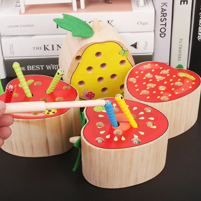  Magnetic Catching Worm Game Early Teach Toys 1-4 Years Toy Worm Eating Apple Strawberry Clonorchis  - 4000245772041