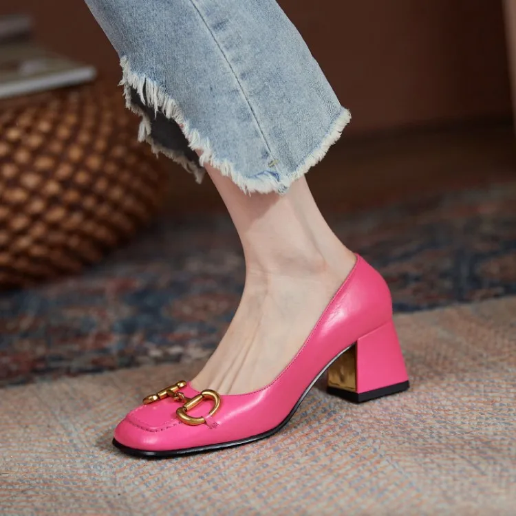 The New Summer Edition Of 2021 Women's Pure Color High-Heeled Shoes With Horseback Buckle Casual Fashion And All-Match Women's s
