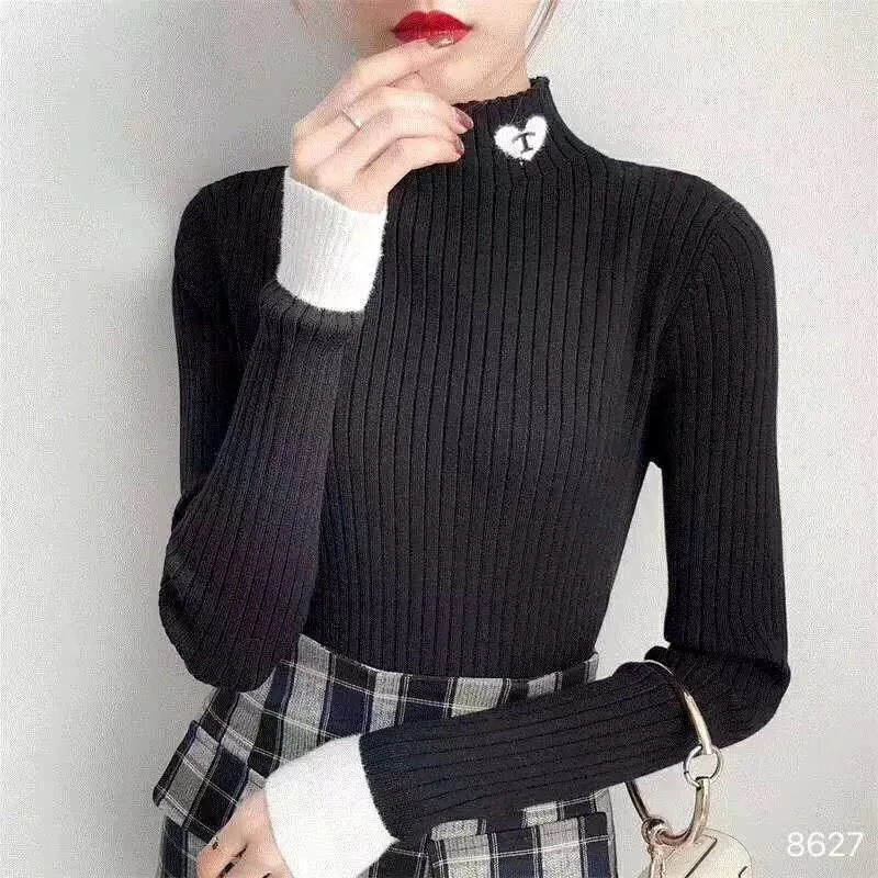 

Свитер женский осенне-зимний облегающий с высоким воротником