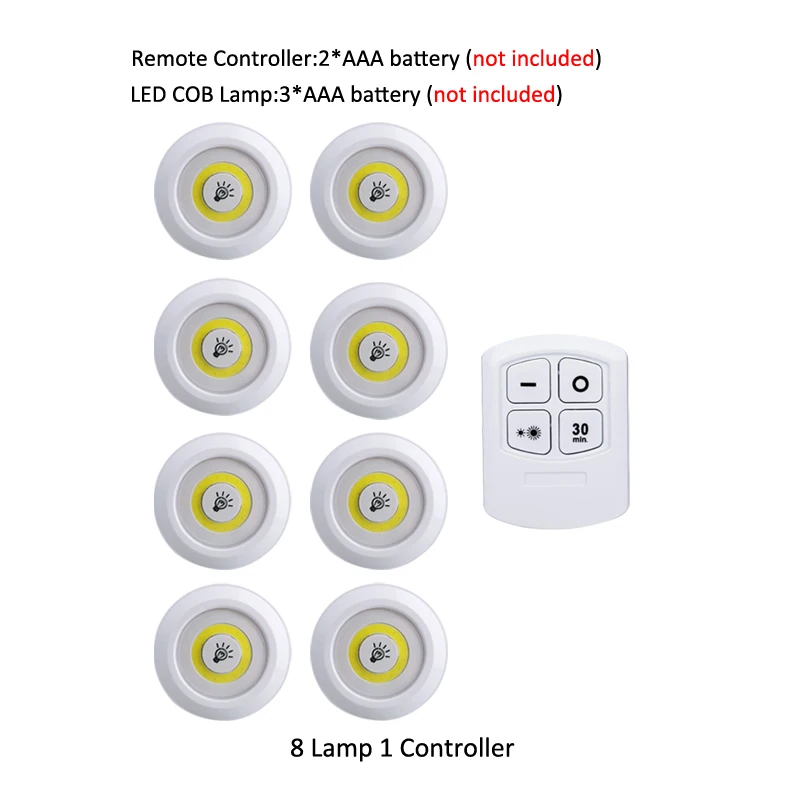Батарея работает затемнения светодиодный свет под кабинет с пультом дистанционного управления Управление COB Светодиодные шайбы шкафы свет для шкаф для одежды ванная - Цвет: 8 lamp 1 controller