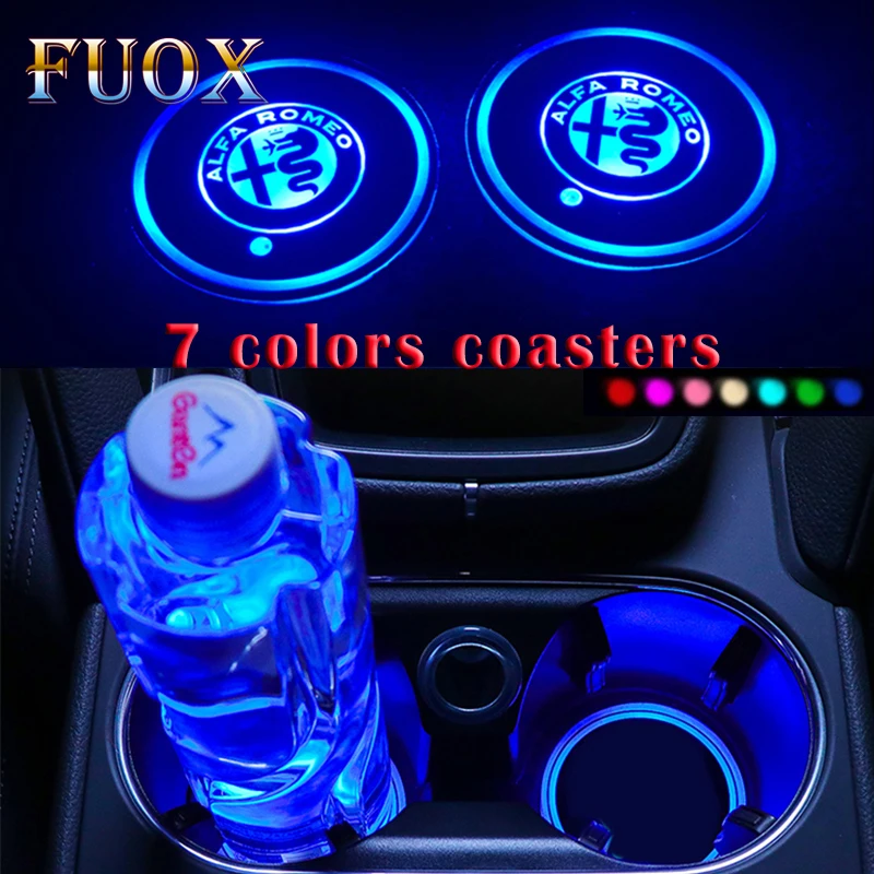 

1pcs NEW 2020 Fashion Car Styling Luminous Logo Light LED Cup Drink Holder Anti Slip For Alpha Romeo Car Decoration Accessories