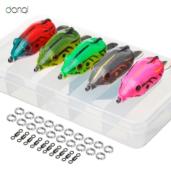 

DONQL 5Pcs/Box Frog Minnow Fishing Lure 5.9cm 13g Artificial Silicone Soft Bait Carbon Hook Sequins Topwater Frog Fishing Tackle